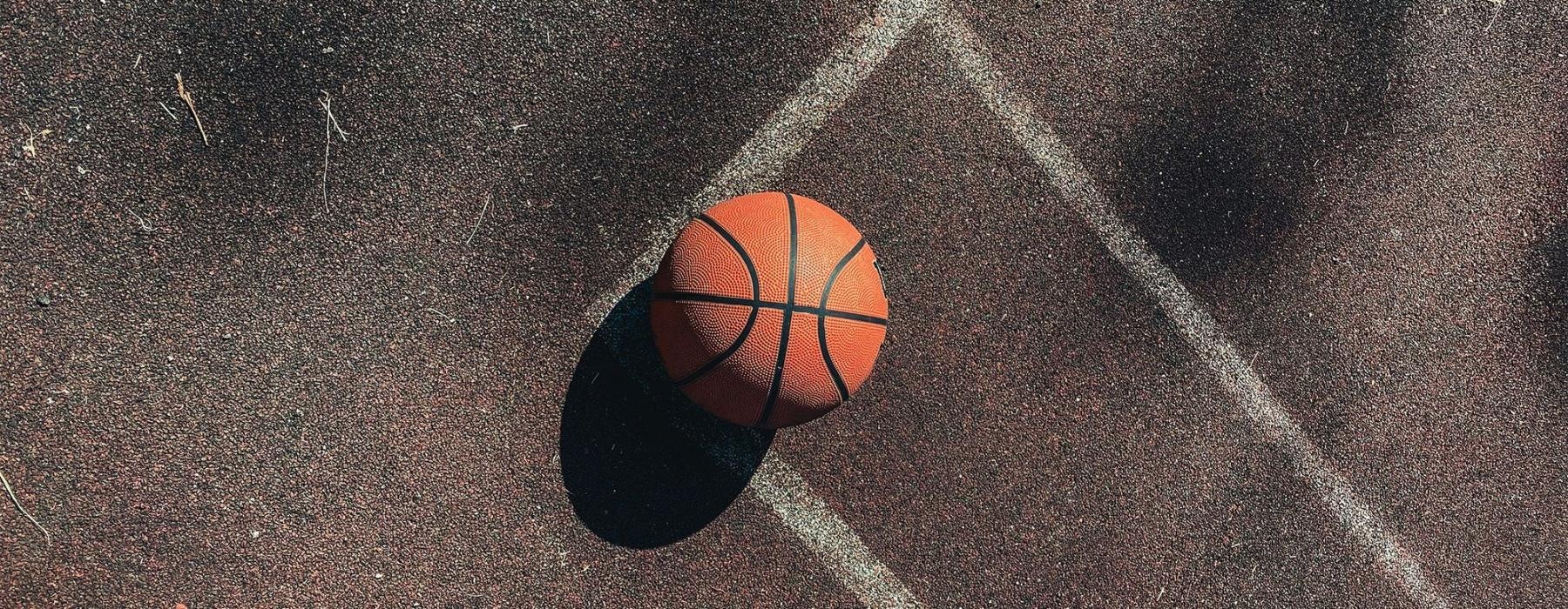 a basketball on a basketball court